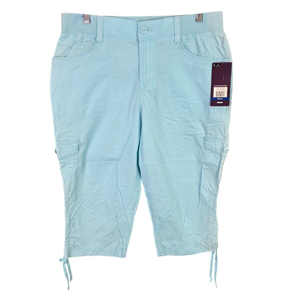Womens Gloria Vanderbilt Aqua Sky Lilie Skimmer Cargo Capris Pants Size 10